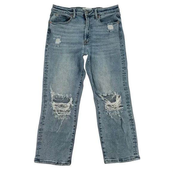 Dear John Frankie Straight Cropped Distressed Ripped High Rise Jeans Women Sz 30 - Picture 1 of 8